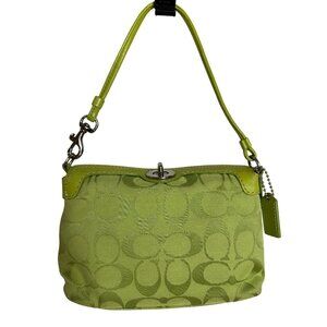 Vintage Coach Y2K Lime Green Signature Mini Turnlock Wristlet Mini Bag
